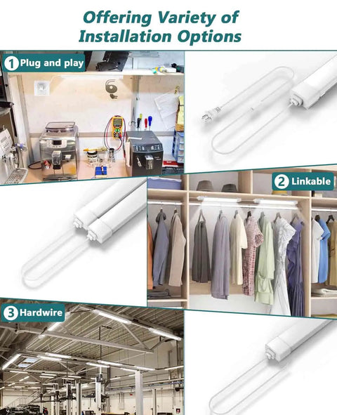 Various installation options for Plug and Play LED Shop Light Waterproof and Linkable 18W 2000LM 5000K lighting kit