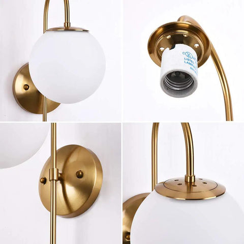 Gold Wall Sconce LED Globe Frosted Glass Shade Modern Bedside Light Fixture For Living Room Bedroom Hallway Bathroom
