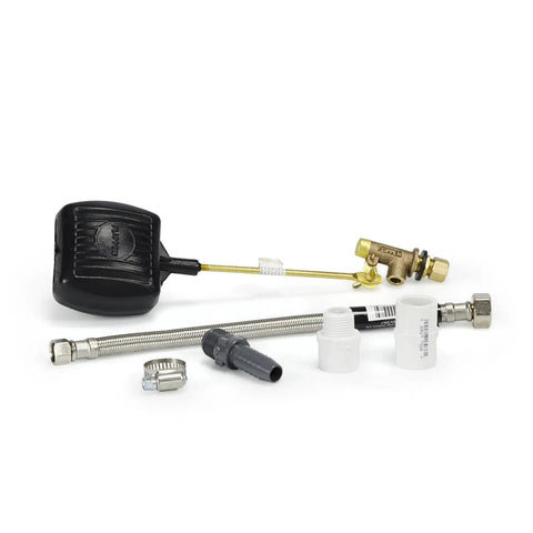 Automatic Water Fill Valve 200 for ponds and garden water features with brass arm and black poly float, hoses included
