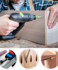 Person using Pocket Hole Jig Kit 14Pcs With 15 Degree Woodworking Angle Drill Guide Dual Pocket For Accurate 2 Way Holes Aluminum Body