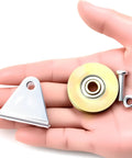 Heavy Duty 1.5 Inch Bearing Wheel Wire Rope Pulley Block With Triangular L Bracket For Lifting 300 Pound Capacity Supported By Quarter Inch Rope, metal parts