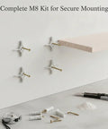 Grab And Go Hollow Wall Mounting Kit For Home And Workshop With M8 Drywall Anchors and Screws shown with shelf installation