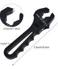 Adjustable AN Fitting Hose Wrench 3AN To 16AN, Lightweight Aluminum 6061 T6, Black Finish with measurements displayed.