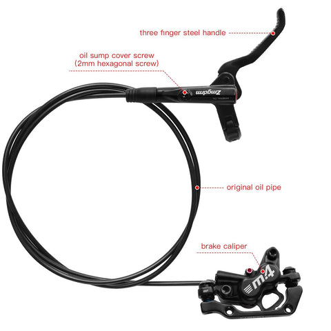 Four Piston Hydraulic Mountain Bike Brake Set Front 850mm And Rear 1600mm Disc Kit With PM IS Adapter Fits E Bike MTB BMX Right Front Left Rear Built For All Mountain Shredders handle, pipe, caliper details