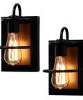Set Of Two Farmhouse Wall Sconces With Modern Industrial Vibe, Matte Black Finish And Faux Wood Backing, Vintage Style Indoor Lighting