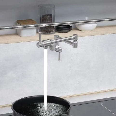 Pro Grade Stainless Steel Pot Filler Faucet For Wall Mount Kitchen Sink Folding Stretchable Spout Single Hole Two Handles