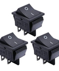 Momentary Rocker Switch Pack Of 3 4 Pin On Off Power Toggle Switch For Car Boat Auto And Household Use AC 250V 6A 125V 10A Durable PA66 Nylon With Silver Terminals Model KCD2-112 High Reliability, pack of three black rocker switches