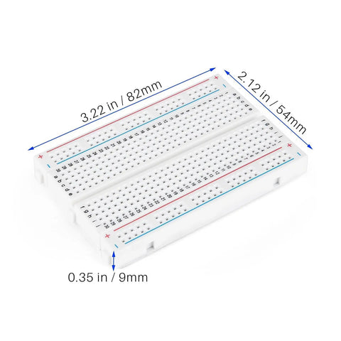 Six Pack 400 Point Solderless Breadboard Kit For Arduino Projects With Dual Power Rails And Color Coded Layout Easy Prototyping Boards For Circuits And Diy Electronics, dimensions shown