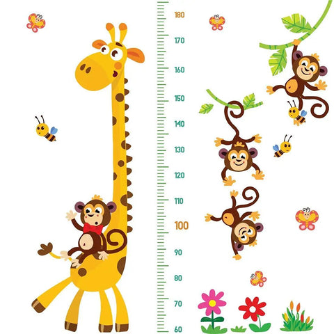 Giraffe And Monkeys Kids Height Wall Chart With Peel And Stick Nursery Wall Decals For Baby Bedroom And Toddler Playroom, Measures Up To 180 Cm, Colorful Removable Wall Stickers.