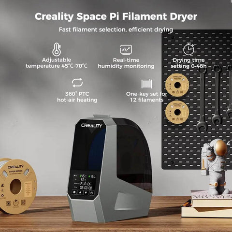 Space Pi Filament Dryer Box For 3D Printers With 360 Degree 110W PTC Hot Air Heating displayed on workbench