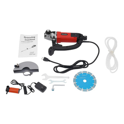 Super Tough 3000W Corded Electric Concrete Saw With Integrated Water Pump And Blazing 7000 RPM Motor for cutting tools and accessories setup.