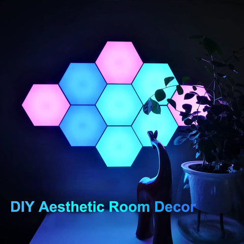 Hexagon LED Light Panels With Remote Control, Touch Sensor RGB Wall Decor Kit for Gaming Room setup, glowing in dark room