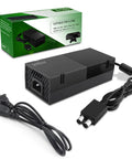 Xbox One Power Supply Adapter Replacement Brick 100 240V Global Voltage Compatible With Xbox One And Xbox 360 DC 22V Output Quiet Durable With Efficient Cooling Fan For Smooth Gaming Gamer Ready, black adapter with cables