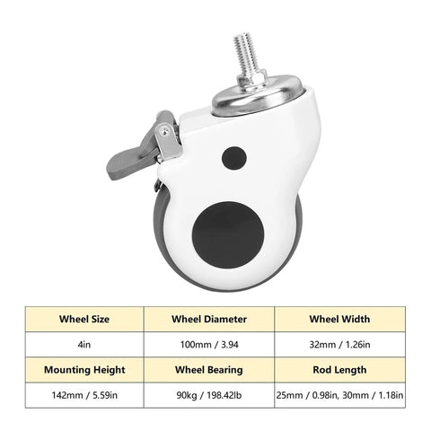 4 Inch Heavy Duty Silent Swivel Caster Wheel With Smooth High Speed Rotation side view showing specifications and mounting details.
