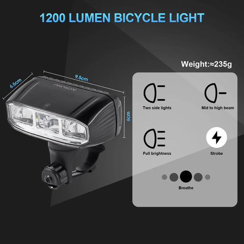Ultra Bright 1200 Lumen Bike Light Bar For EBikes With High And Low Beam Five Modes USB C Rechargeable Universal Mount For Mountain And Road Bikes Out Front Mount Delivers 200 M Visibility For Safe Night Rides