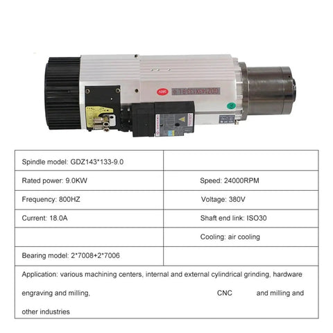Heavy Duty Cnc Spindle Motor With Automatic Tool Changer Support Liquid And Air Cooled 9 Kilowatt Spindle, 24000RPM.