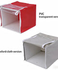 Made To Measure Heavy Duty Dust Cover For Tools Machines Electronics And Furniture Commercial Grade With Custom Logo Text Tough As Nails Protection For Workshop Garage And Studio showing PVC transparent and Oxford cloth versions