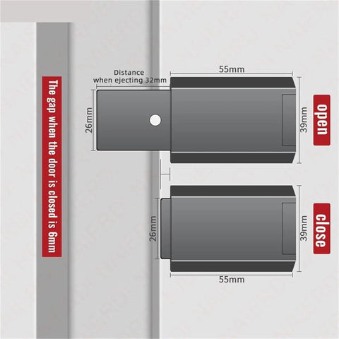 Diagram of Magnetic Push Latches For Cabinets And Doors Heavy Duty Push To Open Hidden Handle, showing dimensions and function.