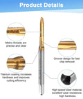 Detailed view of Four Pack M2x0.4mm Metric Thread Taps With Titanium Coated HSS Steel 44mm, showcasing precise threading and groove design.