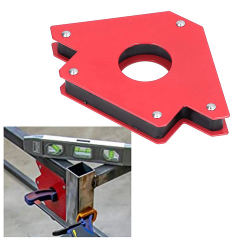 Check Out This Awesome 5 Inch Welding Magnet With 75 Lb Holds Strongly For Steel Work Fixtures And Angle Supports At 90 Degrees, with red plastic shell.
