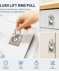 Close-up of 2 Pack Flush Ring Pulls For Boat Hatches And Marine Doors, Stainless Steel 316 Recessed Pull Handle in use on a boat hatch.