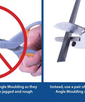 Comparison of incorrect use of scissors and correct use of garden pruners for trimming angle molding
