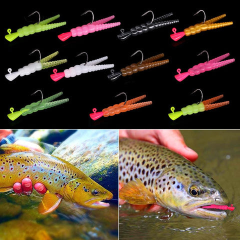 Trout Fishing Kit With 165 Pieces Including Split Tail Grub Worms, Shad Dart Jig Heads, Floats And Sinkers For Creek And River Angling