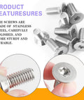 4 Pack Stainless Steel Brake Rotor Screws For Front And Rear Discs, rust resistant, stainless steel screws displayed.