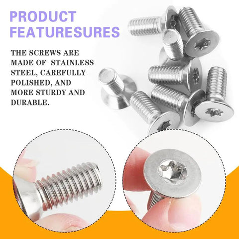 4 Pack Stainless Steel Brake Rotor Screws For Front And Rear Discs, rust resistant, stainless steel screws displayed.