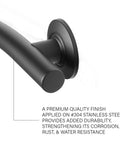 Close-up of 18 Inch Designer Wave Shower Grab Bar in Matte Black, showing mounting flange and corrosion-resistant finish.