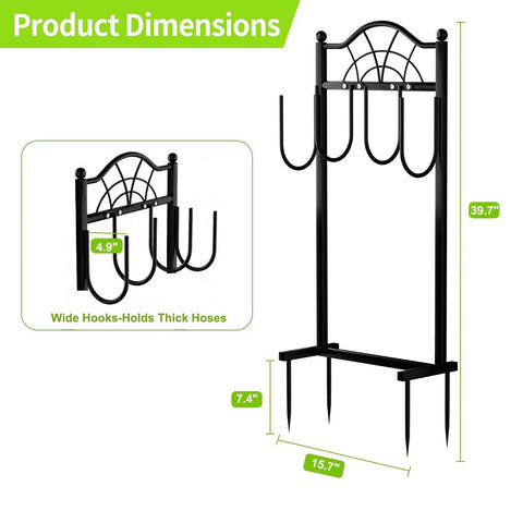 Heavy Duty Freestanding Garden Hose Holder With Four Prongs A Real Workhorse Metal Hose Reel Stand That Holds Up To 100 Feet Of Hose Great For Outdoor Yards And Lawns Black dimensions