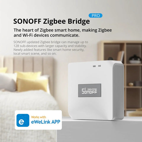 Zigbee Bridge Pro Hub ZigBee 3.0 Smart Gateway with app logo in a modern home setting