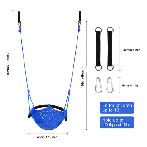 Heavy Duty Kids Rope Swing Seat For Indoor And Outdoor Play With Secure Hooks And Straps 440 Lb Capacity Blue Set