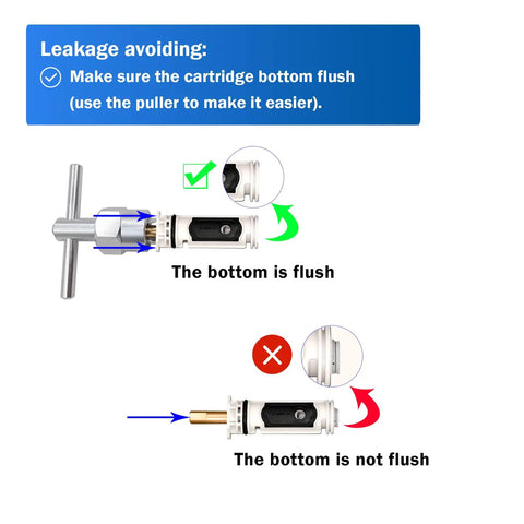 Diagram showing Cartridge Replacement Kit For 1222 One Handle Tub And Shower Valve With Removal Tool, flush vs not flush setup