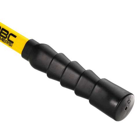 Close-up of grip on 14 Inch Brass Hammer With Fiberglass Handle 2 Pound Non Sparking Tool Double Faced Head USA Made Non Marring Design