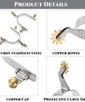 Two Pack Horse Spurs Set In Stainless Steel With Gear Copper Rowels, Cowboy Ready Western Boot Spurs For Men And Women