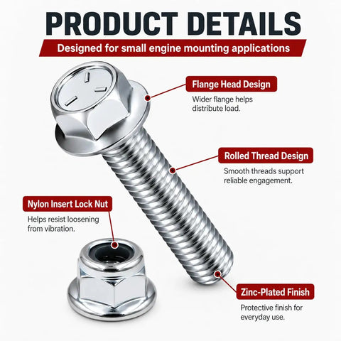 Tough As Nails Engine Mount Bolt Kit For Go Karts And Mini Bikes Four Piece Set With Grade Five Flange Bolts And Nylon Lock Nuts