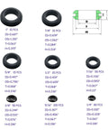 335 Pcs Rubber Grommets Assortment Kit Must Have With Eight Sizes From One Quarter Inch To One Inch For Wiring Automotive Electrical Cable Holes Weatherproof Gasket Set High Temp Elastic Durable shown with size chart and dimensions