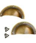 4 Pack Antique Brass Cup Shell Drawer Pulls For Kitchen Cabinets, Dressers, And Wardrobes, with screws, vintage finish