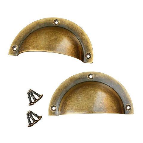 4 Pack Antique Brass Cup Shell Drawer Pulls For Kitchen Cabinets, Dressers, And Wardrobes, with screws, vintage finish