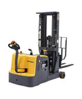 Counterbalanced Electric Forklift Packing A Rock Solid Three Thousand Three Hundred Pound Capacity That Tears Through Heavy Loads Without Breaking A Sweat For Rapid Smooth Warehouse Moves, side view of a yellow and gray electric forklift.