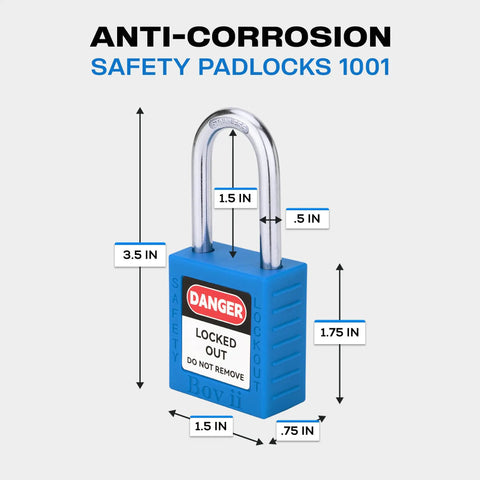 Lockout Tagout Locks Set With 10 Blue Padlocks Keyed Alike One Key Per Lock OSHA Compliant No Brainer Safety Locks Kit For Lockout Devices And Electrical Tagout Applications For Industrial Use And Workplace Safety Compliance, blue safety padlock dimensions.