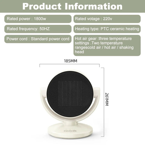 Diagram of Electric Space Heater And 2 In 1 Fan Combo 1200W Portable Desk Heater With PTC Ceramic 3 Speed Settings Auto Swing Head