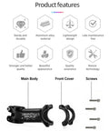 Product features of Dope Bike Stem For MTB E-Bike And Road Bikes, showing main body, front cover, and screws, with icons for material and design.