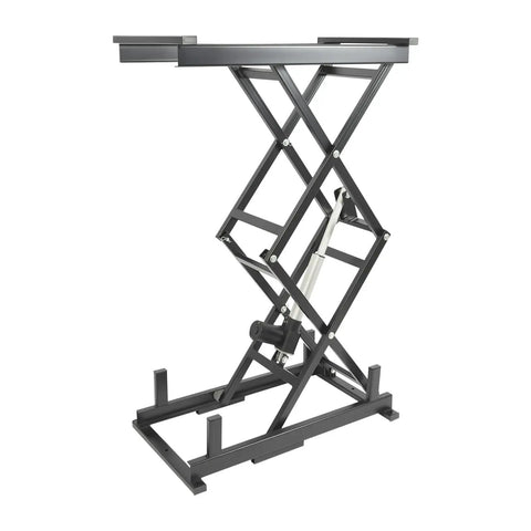 Sturdy Scissor Lift Table With Remote control Adjustable Platform Handles 180 Lbs for material transport, adjustable height shown.