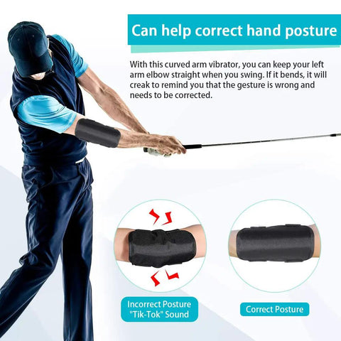 Golfer using Golf Swing Trainer Arm Brace For Elbow Posture Correction Adjustable Swing Alignment Aid For Men And Women Beginners
