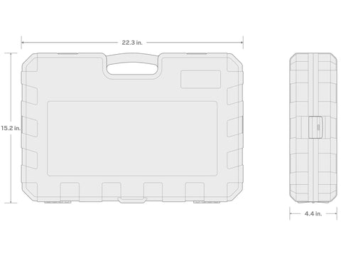 Drawing of portable carry case for Three Fourths Inch Drive Six Point Socket And Ratchet Set, 22.3x15.2x4.4 inches