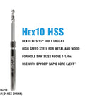 Side view of Spyder Hex10 1/2-in quick-change hole saw arbor with hex shank