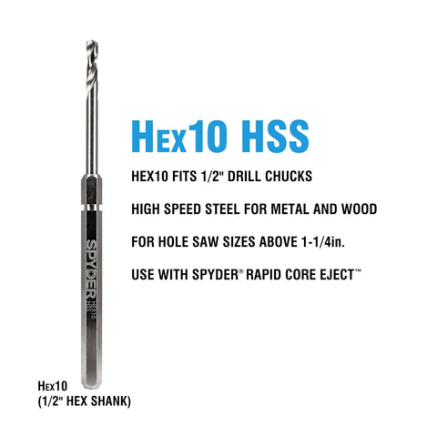 Side view of Spyder Hex10 1/2-in quick-change hole saw arbor with hex shank