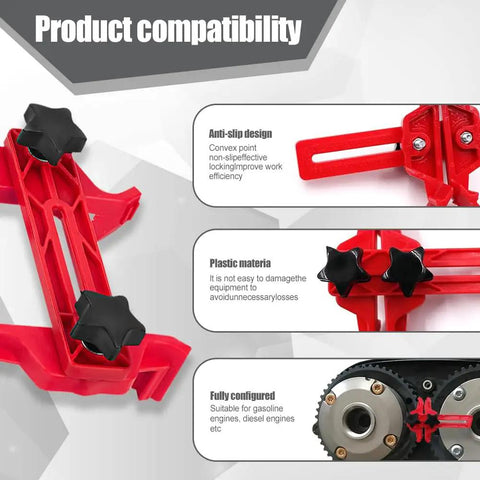 Dual Camshaft Locking Clamp Tool Kit For Car Engines with anti-slip gear clamp and holder, universal cam bearing set.
